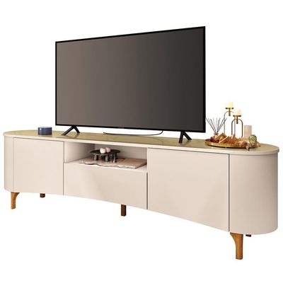 Rack Para Sala De Estar Tv 80 Pol Orgânico 201cm Martina B01 Off White Champanhe - Lyam Decor