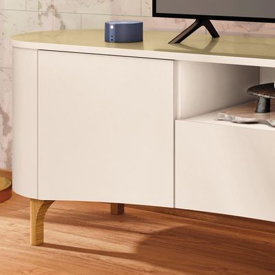 Rack Para Sala De Estar Tv 80 Pol Orgânico 201cm Martina B01 Off White Champanhe - Lyam Decor