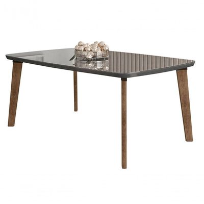 Mesa De Jantar Jade 6 Lugares Pés Oblongo Grafite Com Vidro - Rv Moveis