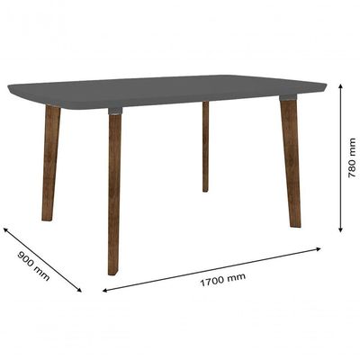Mesa De Jantar Jade 6 Lugares Pés Oblongo Grafite Com Vidro - Rv Moveis