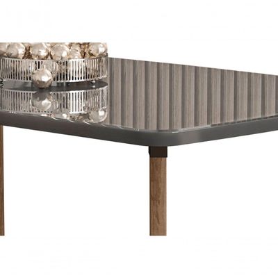 Mesa De Jantar Jade 6 Lugares Pés Oblongo Grafite Com Vidro - Rv Moveis