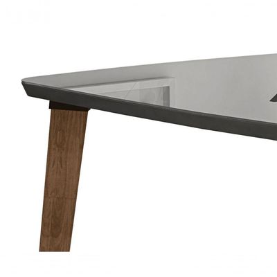Mesa De Jantar Jade 6 Lugares Pés Oblongo Grafite Com Vidro - Rv Moveis