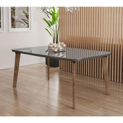 Mesa De Jantar Jade 6 Lugares Pés Oblongo Grafite Com Vidro - Rv Moveis
