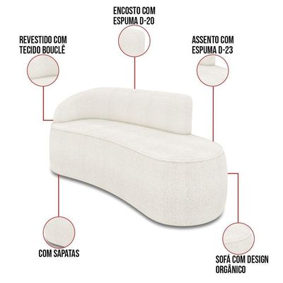 Sofá 3 Lugares Orgânico 180cm Morgan E 2 Poltronas Lua Bouclê Off White D03 - D'rossi