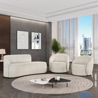 Sofá 3 Lugares Orgânico 180cm Morgan E 2 Poltronas Lua Bouclê Off White D03 - D'rossi