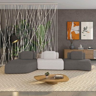 Sofá 3 Lugares Orgânico Com Chaise E 2 Módulos Berlim Bouclê Grafite-cinza Caro K01 - D'rossi