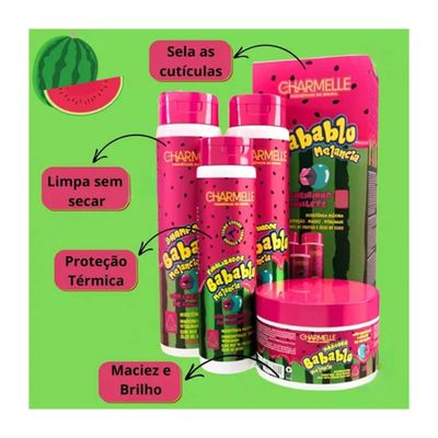 Kit Capilar C/4 Babablu Melancia Charmelle Cabelo Hidratação