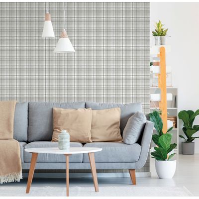Papel de Parede Essential Xadrez Grid Cinza Com Preto ES98194