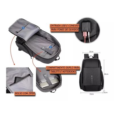 Mochila Notebook Dell Acer Hp Lenovo Masculina Entrada Usb