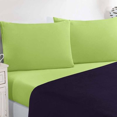 Jogo De Cama Malha Lençol 100% Algodão Gran Moratta 4 Peças King - Roxo/Verde Pistache