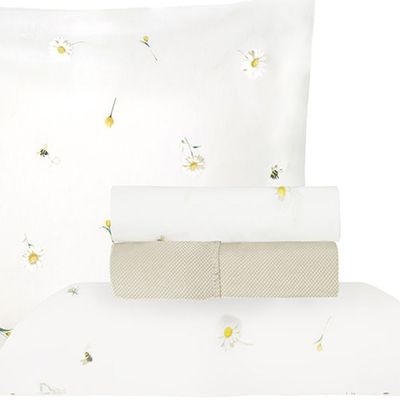 Jogo de Cama Duplo Queen 4 Peças Percal 180 Fios Abelha Sonhare Prata