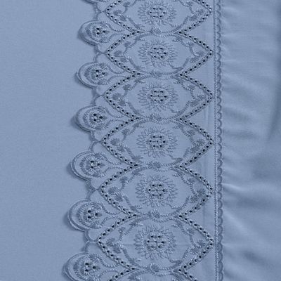 Jogo Cama Lençol Bouclê Solteiro Micro Percal 200 Fios c/ Laise Bordada 3 Peças - Azul Ice Blue