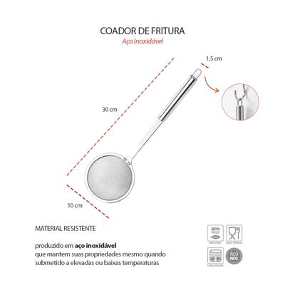 Escumadeira Peneira Escorredor de Fritura Coador Aço Inox