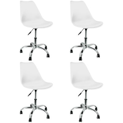 Kit 4 Cadeira Leda Giratória com Almofada e Rodízios Branco