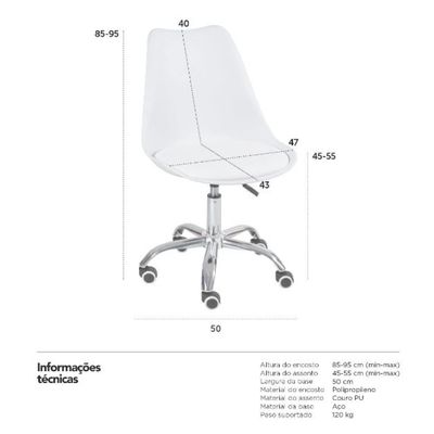 Kit 4 Cadeira Leda Giratória com Almofada e Rodízios Branco