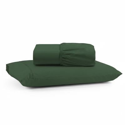 Jogo de Lençol Solteiro Premium Soft 600 Fios Micropercal Verde Escuro Ponto Palito Toque Macio 2 Peças