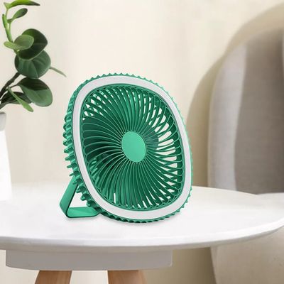 Mini Ventilador De Mesa Luz Ring Light Usb Portátil Potente Silencioso Cor:Verde