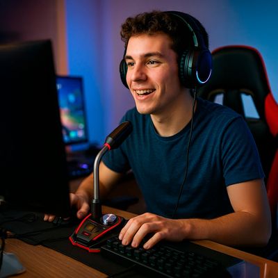 Microfone Gamer USB Omnidirecional com LED