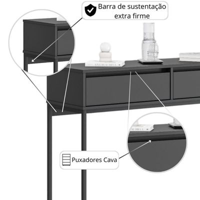 Aparador Buffet Rio 2 Gavetas Para Sala 90 Cm Preto