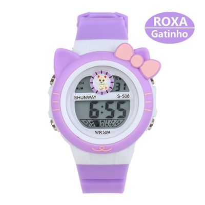 Relógio Infantil Roxo Gatinho com LED - Tudo em Caixa