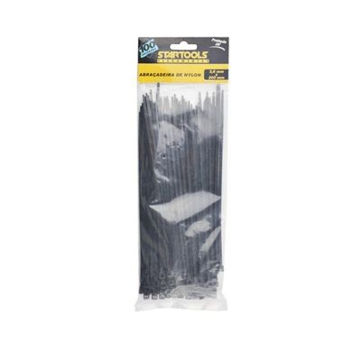 Abraçadeira de Nylon 20CM X 3,6MM com 100 Unidades para Organização de Cabos Resistente Preta