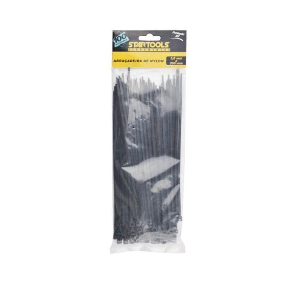 Abraçadeira de Nylon 20CM X 3,6MM com 100 Unidades para Organização de Cabos Resistente Preta