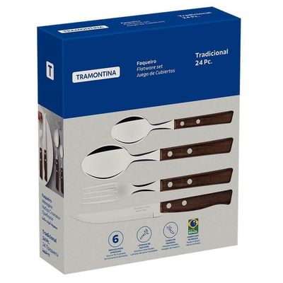 Conjunto 2 Faqueiros Tramontina Tradicional Com Lâminas Em Aço Inox E Cabos De Madeira Natural