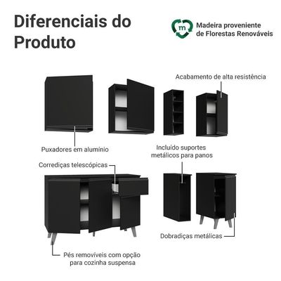 Armário De Cozinha Compacta 180 Cm Preto Nice Madesa 01 Preto