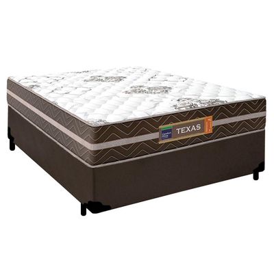 Cama Box Casal Sintético + Colchão Molas Ensacadas Texas Prime Colchões 138x188x64cm Marrom