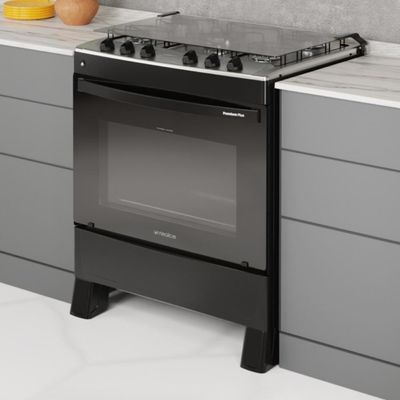 Fogão 5 Bocas A Gás Com Tampa Premium Plus Realce CR229 Preto Bivolt