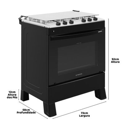 Fogão 5 Bocas A Gás Com Tampa Premium Plus Realce CR229 Preto Bivolt