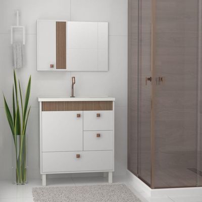 Armário Espelheira para Banheiro Beirute MDF 80CM Branco Jequitiba