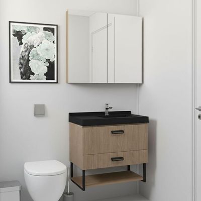 Armário Espelheira para Banheiro Boston 80 cm Jequitibá MDF com Espelho Branco