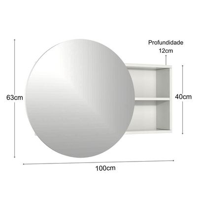 Armário Espelheira para Banheiro Luna MDF com Espelho Redondo 100CM Branco
