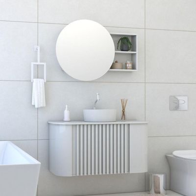 Armário Espelheira para Banheiro Luna MDF com Espelho Redondo 100CM Branco
