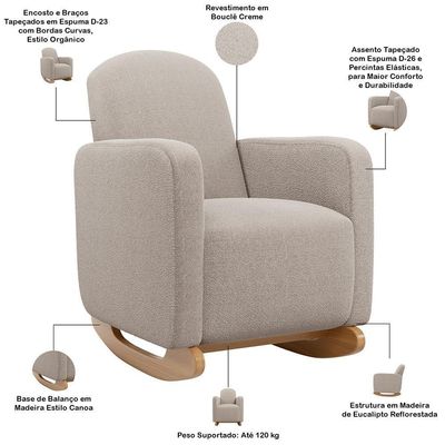 Poltrona De Amamentação Com Balanço Orgânica Saori W01 Bouclê Creme - Lyam Decor