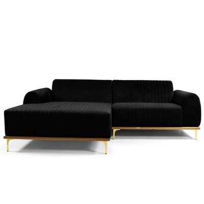 Sofá 4 Lugares Com Chaise Molino 255cm Veludo Preto C-300
