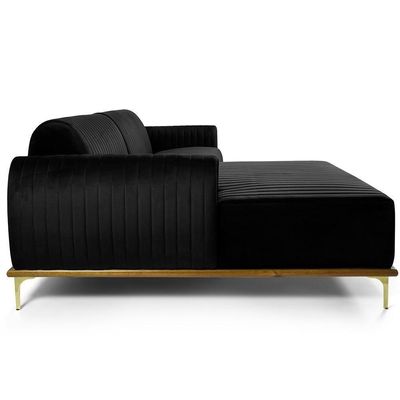 Sofá 4 Lugares Com Chaise Molino 255cm Veludo Preto C-300