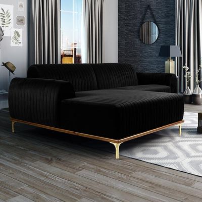 Sofá 4 Lugares Com Chaise Molino 255cm Veludo Preto C-300