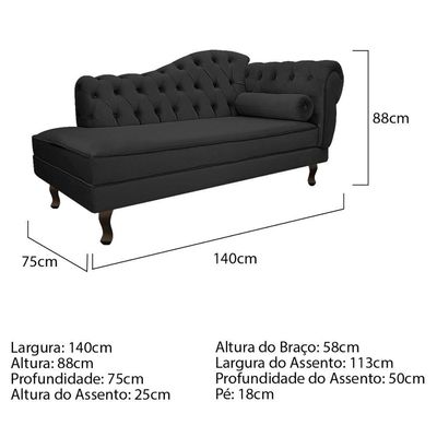 Diva Recamier Diana 140Cm Lado Esquerdo Linho - Doce Sonho Móveis Cor Cinza Escuro