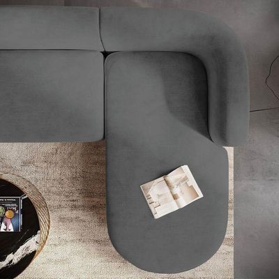 Sofá Modular Celinne Luxuoso Sala De Estar Decoração Luxo 265cm Suede Cor Cinza Escuro