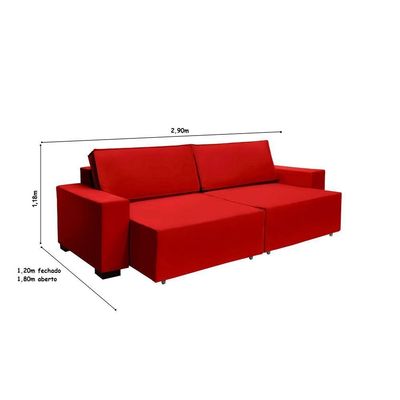 Sofá Dallas 2.90m Retrátil - Vermelho