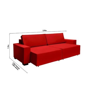Sofá Dallas 2.90m Retrátil - Vermelho
