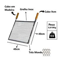 Grelha Quadrada Inox Tela Moeda Para Churrasqueira 40x40cm