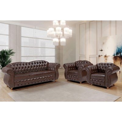 Kit 03 Peças Sofá E Poltronas Chesterfield Merlô Via Courano Marrom Pinhão