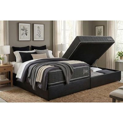 Cama Box Baú Queen + Colchão Anatômico Kappesberg D40 Grise + Base Crc Corano Gray