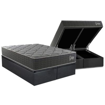 Cama Box Baú Queen + Colchão Anatômico Kappesberg D40 Grise + Base Crc Corano Gray