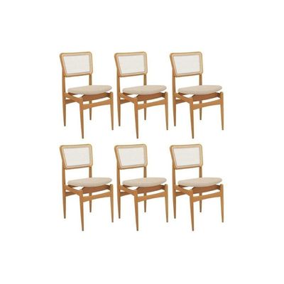 Cadeiras Cozinha Stela 1cmm013ca Premium Madeira Maciça Kit 6 Un Carvalho/linho Bege Argila/tela Bege Kappesberg