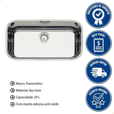 Cuba Tramontina Lavínia 56 Bl Prime Em Aço Inox Alto Brilho 56x34 Cm Com Válvula 94024207