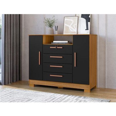 Cômoda Madri 4 Gavetas 2 Portas Carvalho Americano Preto - Incorplac
